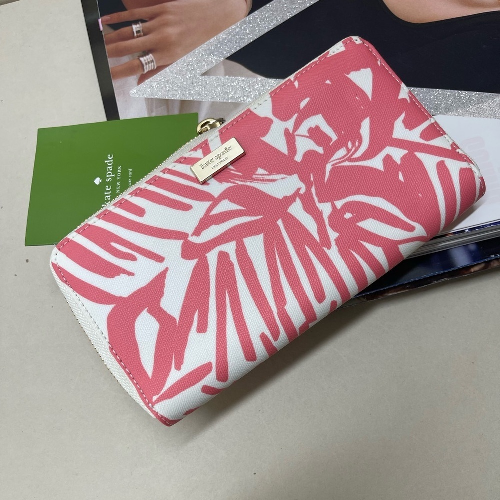 (new+tag) Kate Spade neda wallet brightwater drive blush pink feather leaves - Picture 4 of 12